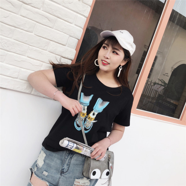 Tricou dama marimi MAXI alb si negru cu imprimeu