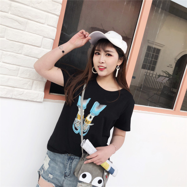 Tricou dama marimi MAXI alb si negru cu imprimeu