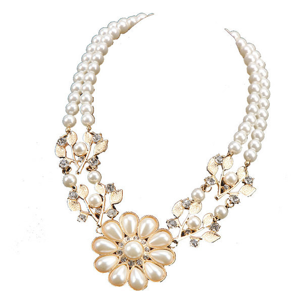 Colier elegant de dama cu margele si pietre in forma de floare