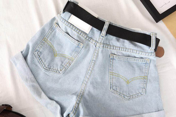 Pantaloni scurți din denim eleganti și simpli cu talie înaltă