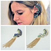 Γυναικείο σκουλαρίκι με έγχρωμες πέτρες και κρεμαστές αλυσίδες