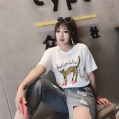 Γυναικεία T-shirt MAXI μέγεθος με εκτύπωση, σε άσπρο και μαύρο με 3/4 μανίκι