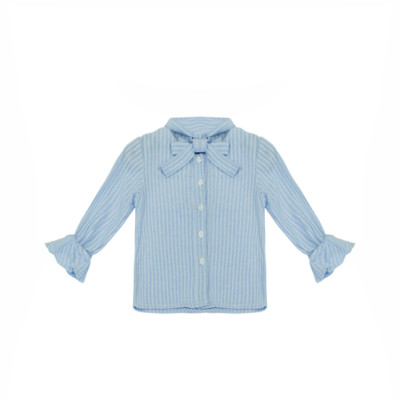 Παιδικό πουκάμισο για κορίτσια με κολάρο σε σχήμα Ο σε μπλε και ροζ χρώμα