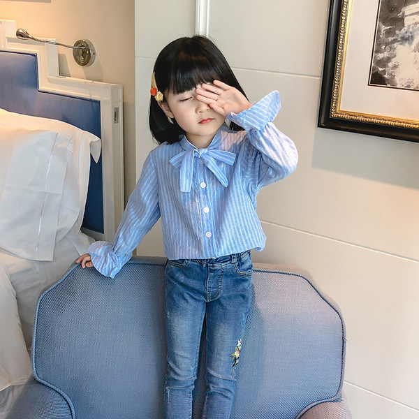 Παιδικό πουκάμισο για κορίτσια με κολάρο σε σχήμα Ο σε μπλε και ροζ χρώμα