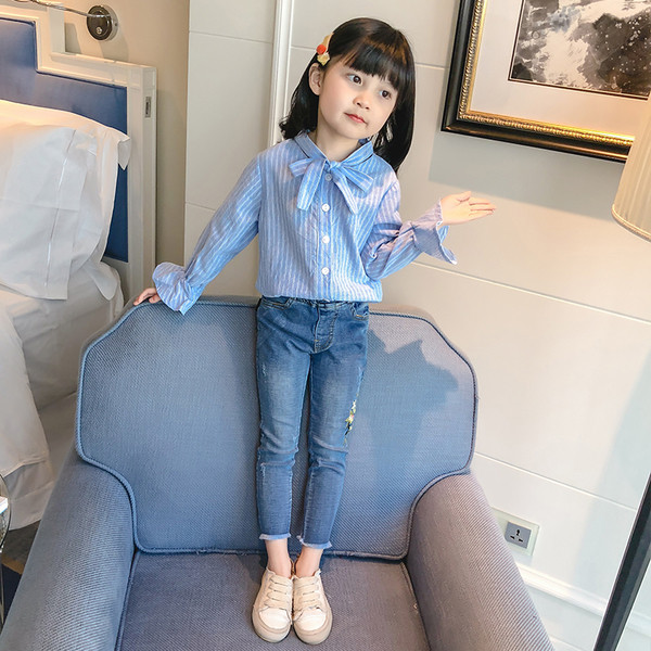 Παιδικό πουκάμισο για κορίτσια με κολάρο σε σχήμα Ο σε μπλε και ροζ χρώμα