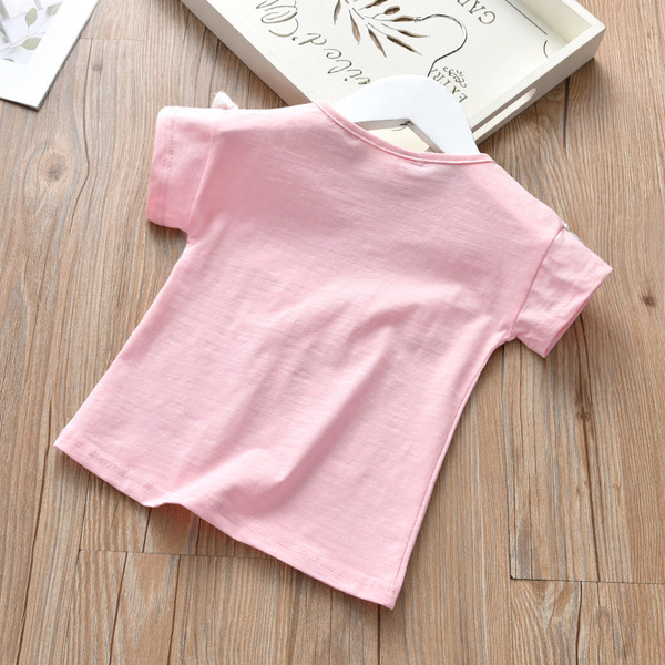 Παιδικό t-shirt για κορίτσια με φούντες σε λευκό, ροζ και κόκκινο χρώμα