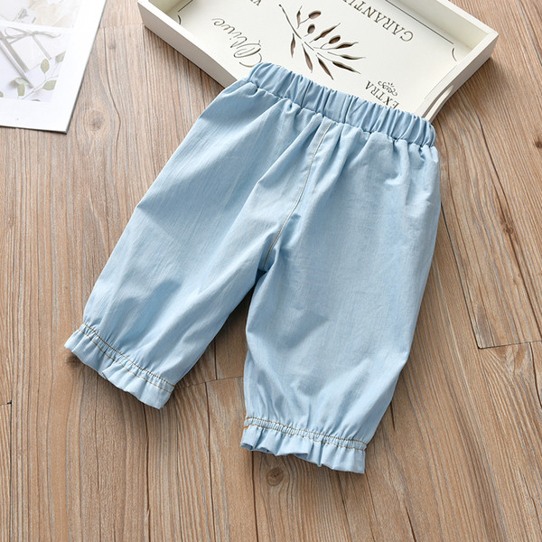 Pantaloni copii pentru fete cu talie elastica si broderie in albastru