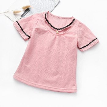 Παιδικό t-shirt για κορίτσια με μαργαριτάρι διακόσμηση σε λευκό και ροζ χρώμα