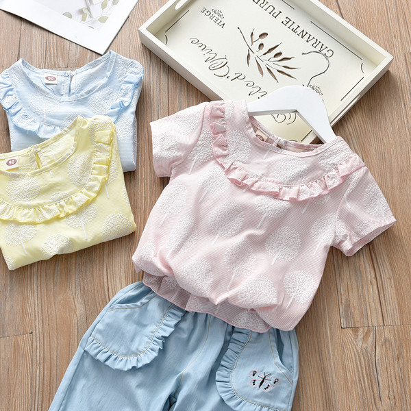 Παιδικό μπλουζάκι για κορίτσια σε ροζ, κίτρινο και μπλε χρώμα