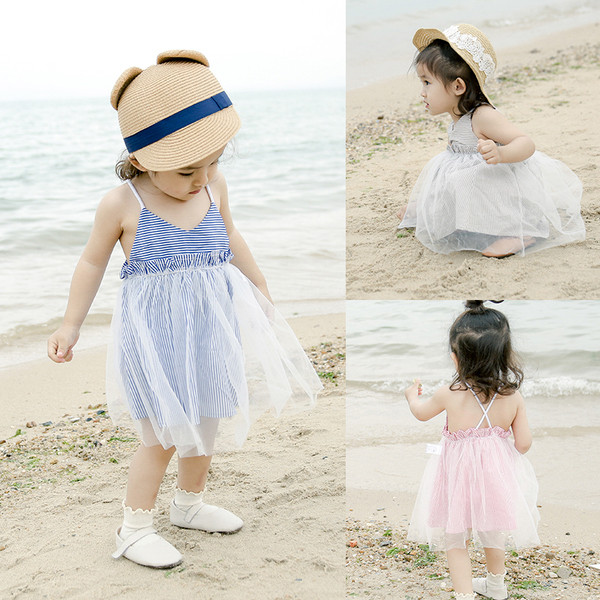 Rochie pentru copii cu bretele subtiri si dantela in culori vii