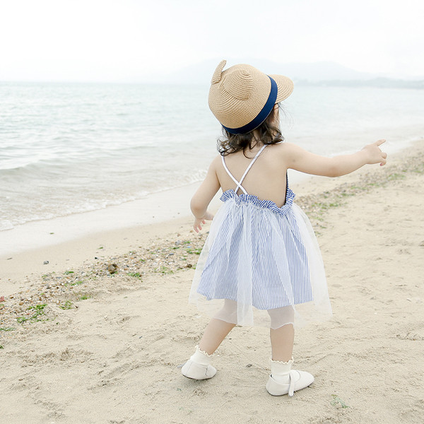 Rochie pentru copii cu bretele subtiri si dantela in culori vii