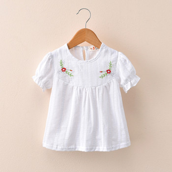 Παιδικό μπλουζάκι για κορίτσια με κεντήματα σε λευκό χρώμα
