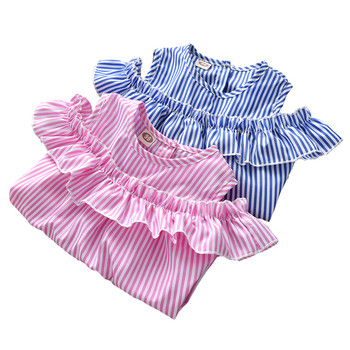 Παιδικό μπλουζάκι για κορίτσια ριγέ ροζ και μπλε χρώμα
