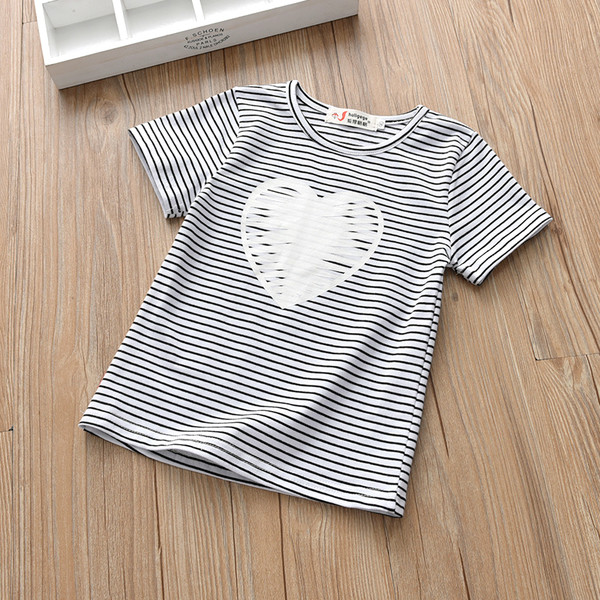 Tricou pentru fete cu dungi pentru copii cu aplicație în roșu și negru