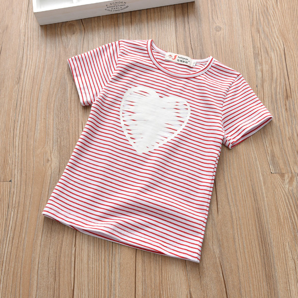 Tricou pentru fete cu dungi pentru copii cu aplicație în roșu și negru