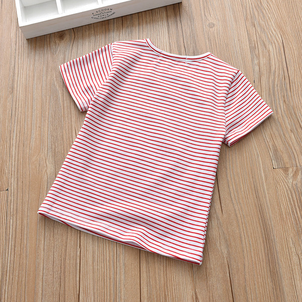 Tricou pentru fete cu dungi pentru copii cu aplicație în roșu și negru