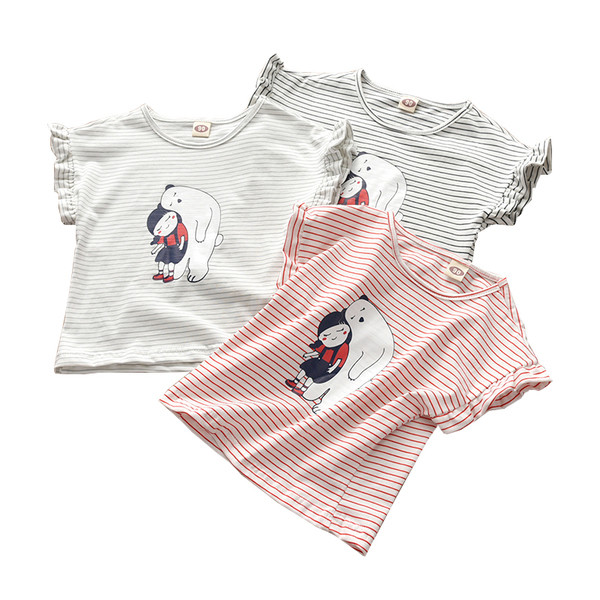 Tricou cu dungi pentru fete pentru copii cu aplicatie