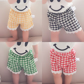 Pantaloni scurti pentru copii in carouri pentru fete in mai multe culori cu dantela