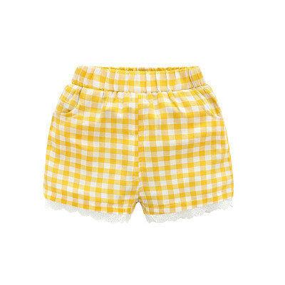Pantaloni scurti pentru copii in carouri pentru fete in mai multe culori cu dantela