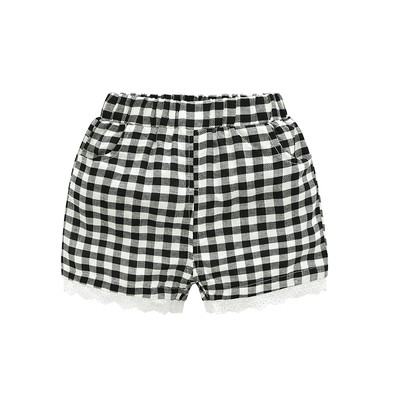 Pantaloni scurti pentru copii in carouri pentru fete in mai multe culori cu dantela
