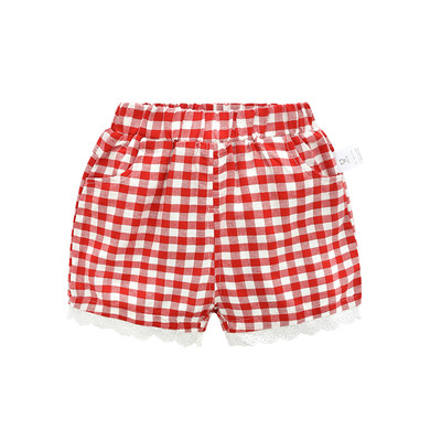 Pantaloni scurti pentru copii in carouri pentru fete in mai multe culori cu dantela