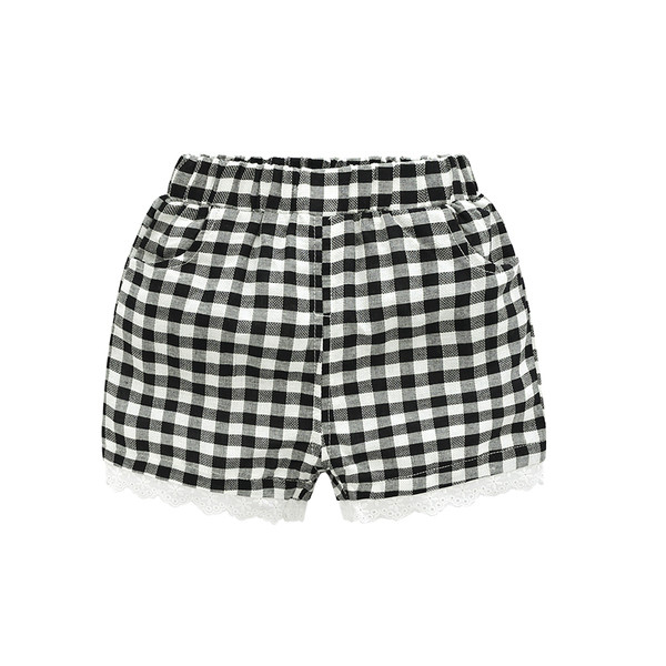Pantaloni scurti pentru copii in carouri pentru fete in mai multe culori cu dantela