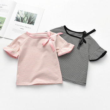Παιδική μπλούζα με 3/4 μανίκια για τα κορίτσια με κορδέλες σε ροζ και μαύρο χρώμα