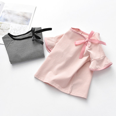 Детска блуза с 3/4 ръкав за момичета с панделка в розов и черен цвят