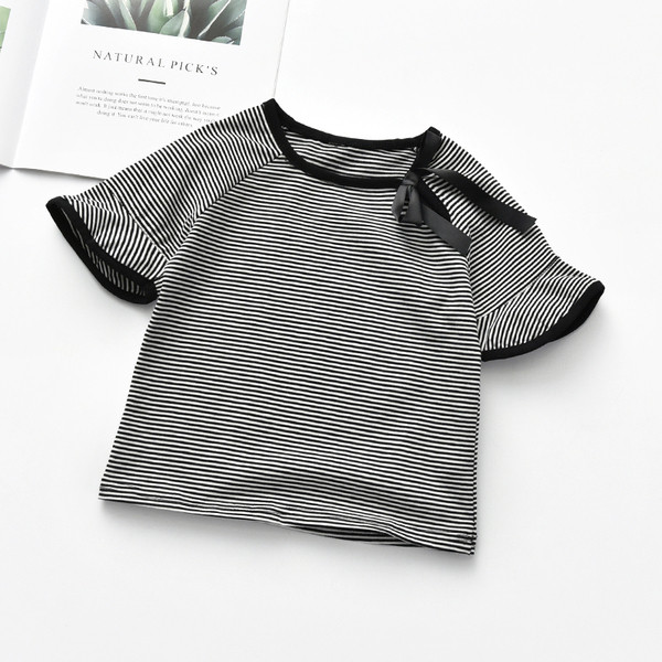 Παιδική μπλούζα με 3/4 μανίκια για τα κορίτσια με κορδέλες σε ροζ και μαύρο χρώμα