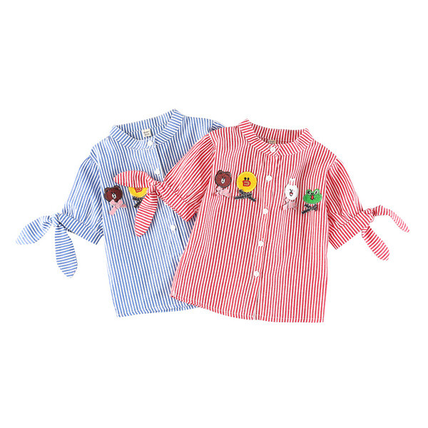 Cămașă pentru fete pentru copii cu broderie în dungi în albastru și roșu