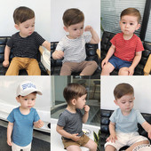 Παιδικό ριγέ κοντό μανίκι T-shirt για αγόρια σε διάφορα χρώματα