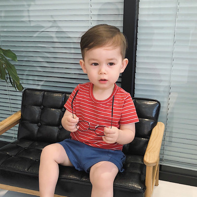 Παιδικό ριγέ κοντό μανίκι T-shirt για αγόρια σε διάφορα χρώματα