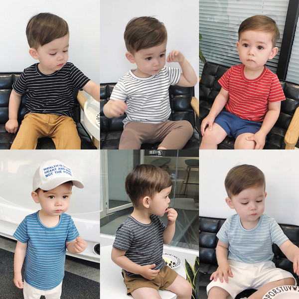 Παιδικό ριγέ κοντό μανίκι T-shirt για αγόρια σε διάφορα χρώματα