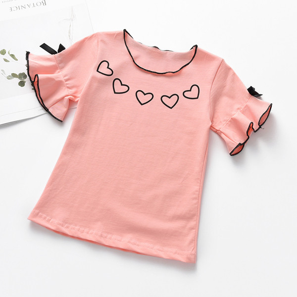 Детска блуза с къс ръкав за момичета с апликация в бял, розов и жълт цвят