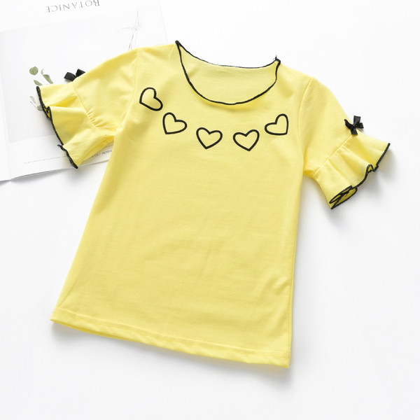 Детска блуза с къс ръкав за момичета с апликация в бял, розов и жълт цвят