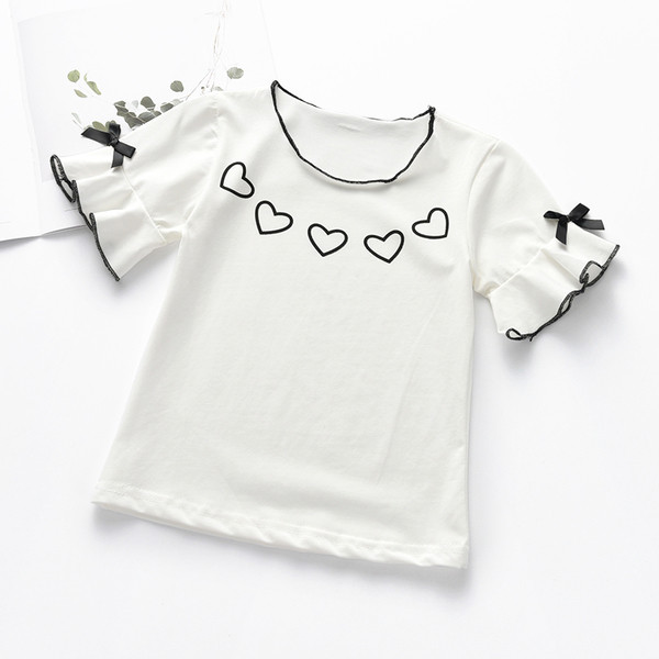 Детска блуза с къс ръкав за момичета с апликация в бял, розов и жълт цвят