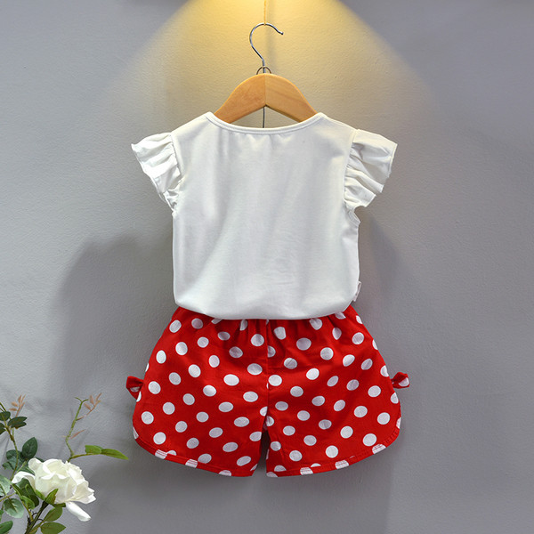 Set copii din doua piese pentru fete in puncte cu panglica in doua culori