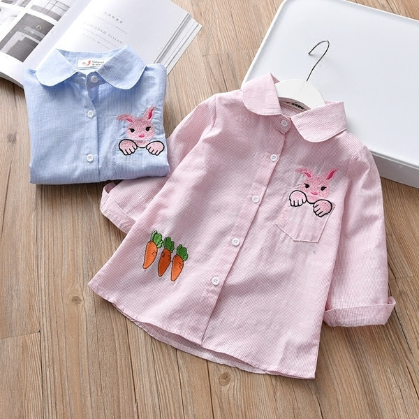 Cămașă pentru fete pentru copii cu broderie roz și albastru