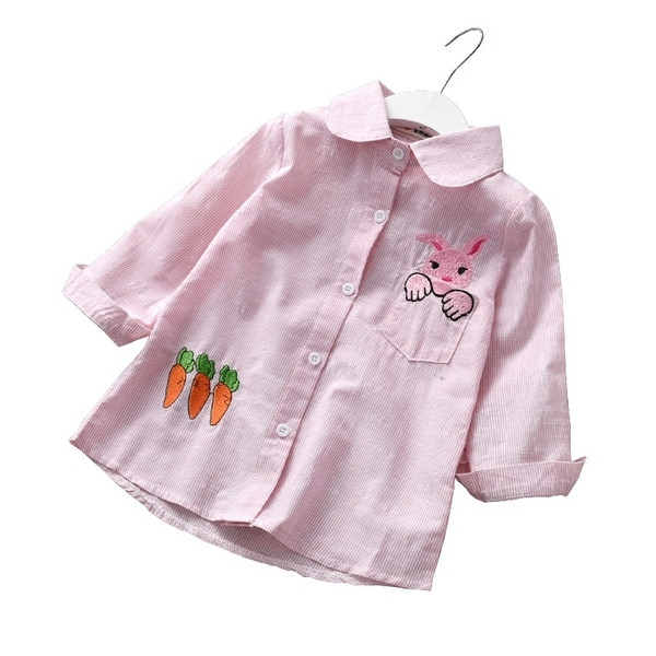 Cămașă pentru fete pentru copii cu broderie roz și albastru