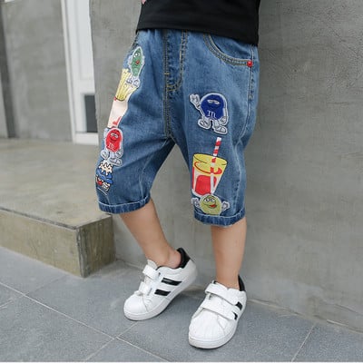 Παιδικά 7/8 τζιν για αγόρια με εκτύπωση και σχισμέμα στοιχεία