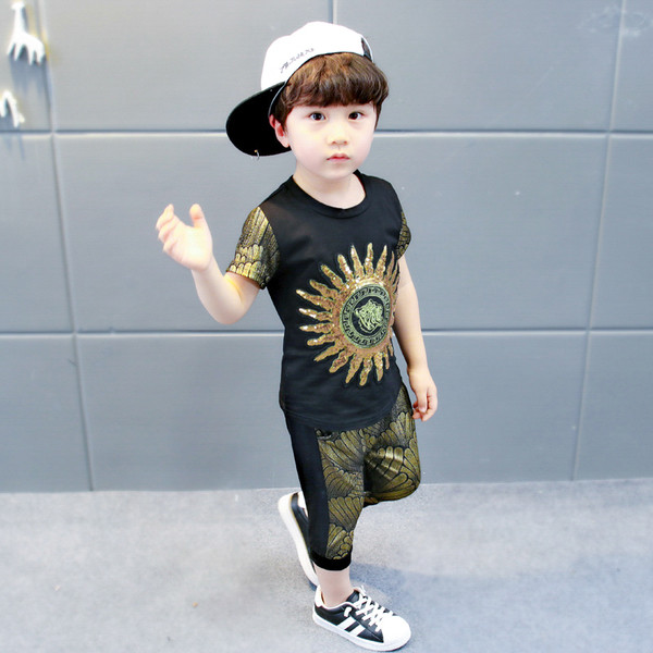 Παιδικό μοντέρνο σετ - T-shirt με έθνικο σχέδιο και πούλιες και 7/8 παντελόνι