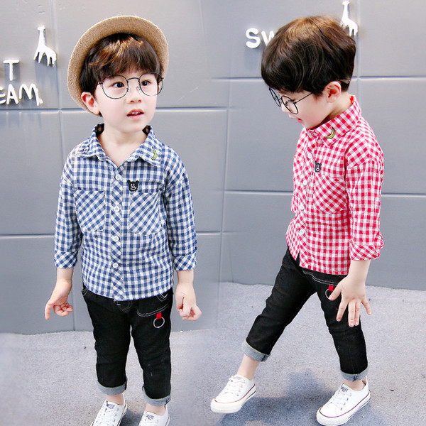 Cămașă în carouri pentru copii cu buzunar decorativ în două culori