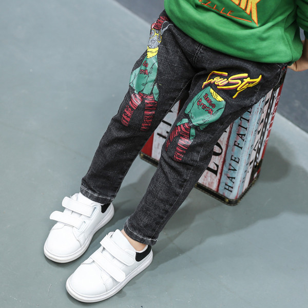 Blugi pentru copii cu imprimeu color si broderie