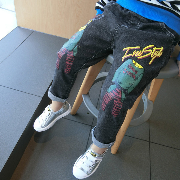 Blugi pentru copii cu imprimeu color si broderie