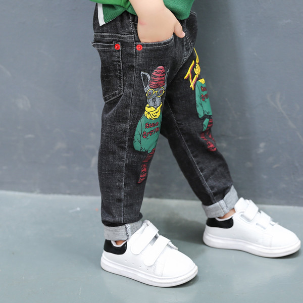 Blugi pentru copii cu imprimeu color si broderie