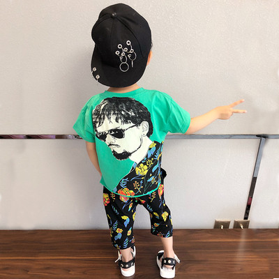 Παιδικά σετ - πουκάμισο με σκισμένο μοτίβα και διακοσμητικά τσέπης και παντελόνια σε floral 7/8