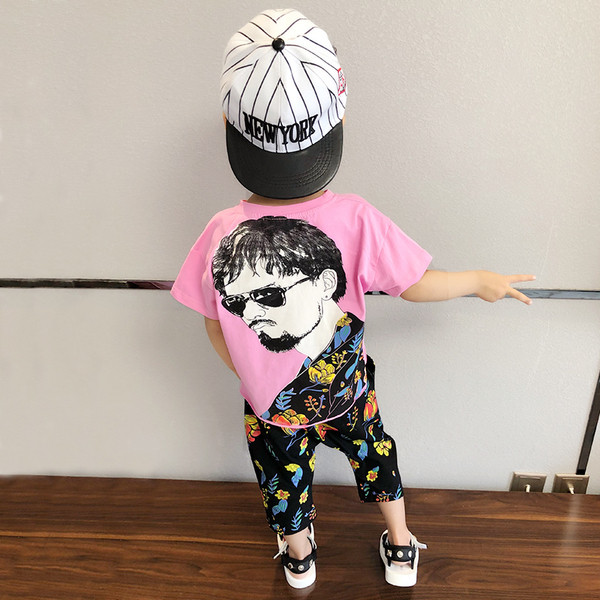 Παιδικά σετ - πουκάμισο με σκισμένο μοτίβα και διακοσμητικά τσέπης και παντελόνια σε floral 7/8