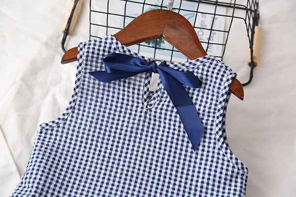 Set copii din bumbac in carouri pentru fete in doua parti in trei culori