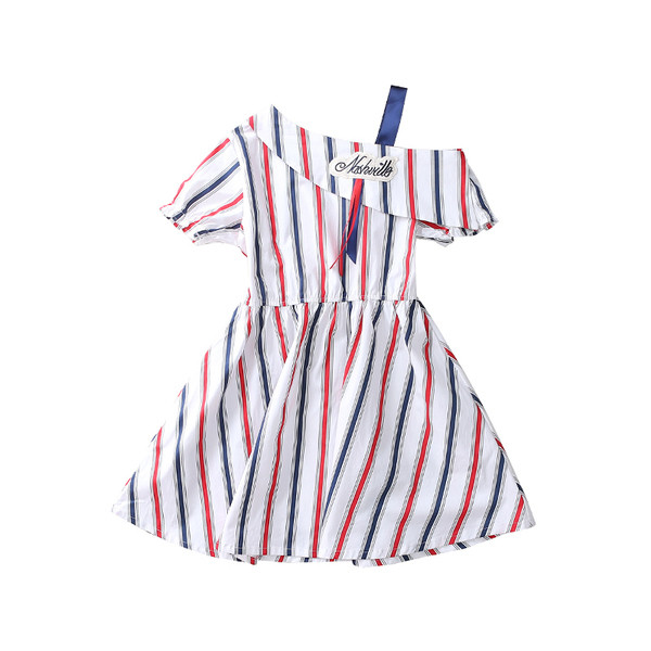 Κομψό παιδικό φόρεμα για κορίτσια σε ριγέ σε δύο χρώματα