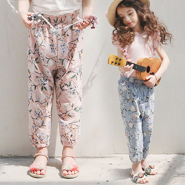 Λεπτό παντελόνι βαμβακερό για κορίτσια σε μπλε και ροζ χρώμα